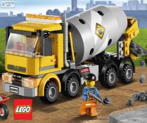 Puzle Kamion míchačka na beton a stavební dělník, Lego City