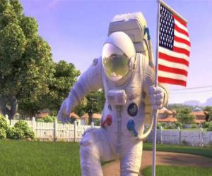 Puzle Kapitán Charles Chuck Baker, zatloukání americkou vlajku přistát na Planet 51