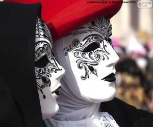 Puzle Klasické bílé benátské masky
