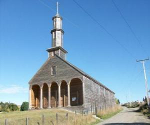 Puzle Kostelů Chiloé, postavená výhradně ze dřeva. Chile.