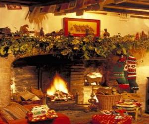 Puzle Krb s ohněm zapálil a vánoční ozdoby