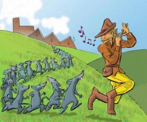 Puzle Krysař z Hameln hrát na flétnu následuje potkanů