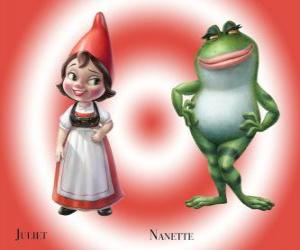 Puzle Krásná Julie, dcera vůdce červené trpaslíky zahrady, s jeho nejlepším přítelem zahradě žáby Nanette