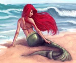 Puzle Krásná mořská panna na břehu