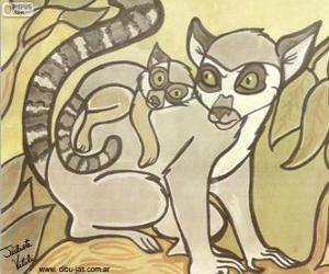 Puzle Lemur s dítětem. Kresba Julieta Vitalij