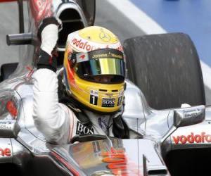 Puzle Lewis Hamilton slaví vítězství v kanadském Montrealu 2010 Grand Prix