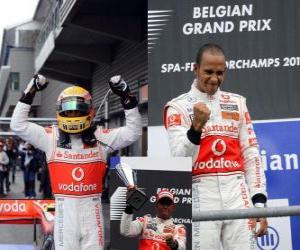 Puzle Lewis Hamilton slaví vítězství ve Spa-Francorchamps, Belgie Grand Prix 2010