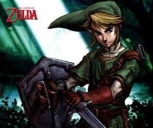 Puzle Link s mečem a štítem v dobrodružství The Legend of Zelda videohry