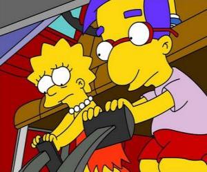 Puzle Lisa podél nejlepší přítel Brat to, Milhouse hrát s pedály pro auta
