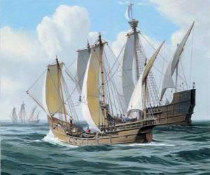 Puzle Lodě první výpravy Columbuse byla loď Santa Maria, a caravels, Pinta a Nina