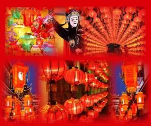Puzle Lucerna Festival je konec čínské oslav nového roku. Krásné papírové lucerny
