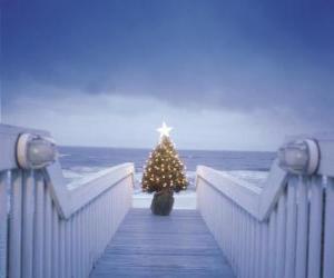 Puzle Malý ozdobený vánoční strom před moři