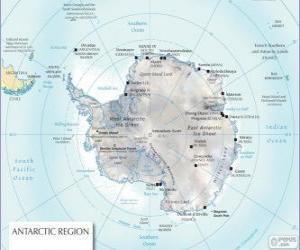 Puzle Mapa Antarktidy. Jižní pól je na Antarktidu