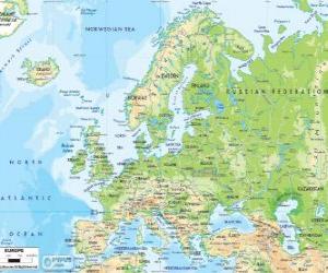 Puzle Mapa Evropy. Evropský kontinent se prodlužuje přes Rusko do pohoří Ural