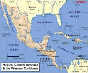 Puzle Mapa z Mexika a střední Ameriky. Střední Amerika, subkontinentu spojující Severní a Jižní Americe
