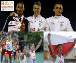 Puzle Marcin Lewadowski 800 m šampion, Michael Rimmer a Adam Kszczot (2. a 3.) z Mistrovství Evropy v atletice Barcelona 2010