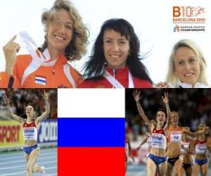 Puzle Maria Savinov šampion na 800 m, Yvonne Hak a Jennifer Meadows (2. a 3.) z Mistrovství Evropy v atletice Barcelona 2010