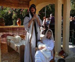 Puzle Marie, Josef a Ježíškem v jeslích bydlení