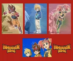 Puzle Max, Rex a Zoe, odborníci na dinosaury a protagonisté seriálu Dinosaur King