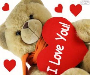 Puzle Medvídek se srdcem na Valentýna