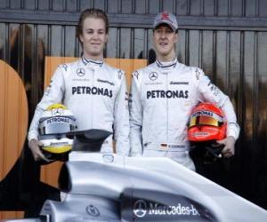 Puzle Michael Schumacher a Nico Rosberg, Mercedes tým řidičů GP