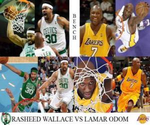 Puzle NBA finále 2009-10, lavice, Rasheed Wallace (Celtics) vs Lamar Odom (Lakers)