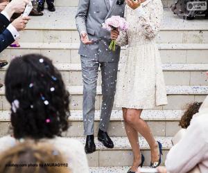 Puzle Nevěsta a ženich na schodech