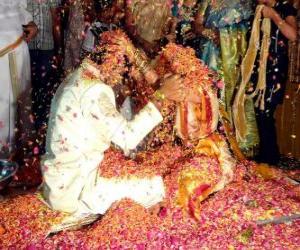 Puzle Nevěsta a ženich na svatbu nebo manželství po hinduistické tradici