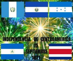 Puzle Nezávislost Střední Ameriky 15. září 1821. Vzpomínka na nezávislost ze Španělska v moderní zemi Guatemala, Honduras, El Salvador, Nikaragua a Costa Rica
