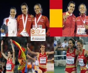 Puzle Nuria Fernandez šampion v 1500 m, Hind Dehiba a Natalia Rodriguez (2. a 3.) z Mistrovství Evropy v atletice Barcelona 2010