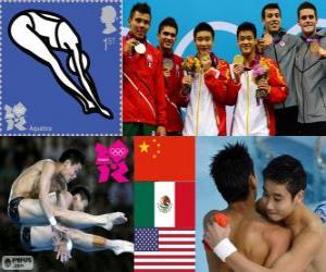 Puzle Nurkowanie mężczyzn zsynchronizowane 10 dekoracji platformy metr, Cao Yuan, Zhang Yanquan (Chiny), Ivan García, Germán Sánchez (Meksyk) i David Boudia, Nicholas McCrory (Stany Zjednoczone) - London 2012-