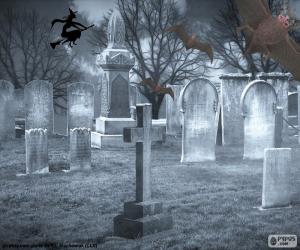 Puzle Náhrobky na hřbitově, Halloween