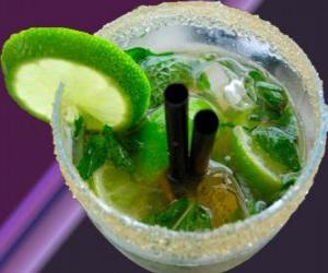 Puzle Oblíbený koktejl mojito je rodák z Kuby, z rumu, cukru (nebo cukr sirup), limetka, máta, nebo máty a perlivá voda.