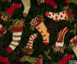 Puzle Obrázek vánoční punčochy a boty