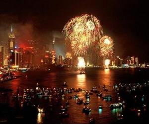 Puzle Ohňostroj na oslavu Nového roku v Hong Kongu
