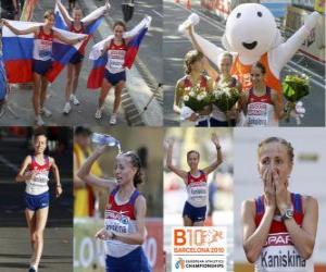 Puzle Olga Kaniskina 20 km chůze šampion, Anisia Kirdiapkina a Vera Sokolova (2. a 3.) z Mistrovství Evropy v atletice Barcelona 2010