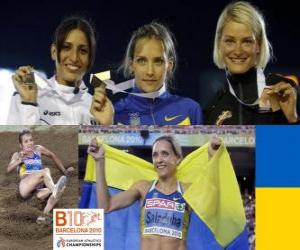 Puzle Olha Saladuha trojskoku šampion, Simona La Mantia, Svetlana Bolshakov (2. a 3.) z Mistrovství Evropy v atletice Barcelona 2010