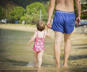 Puzle Otec a dcera na pláži