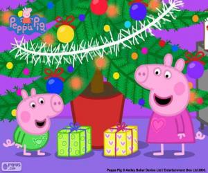 Puzle Peppa Pig a George na Vánoce