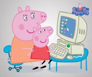 Puzle Peppa Pig a její matka v počítači