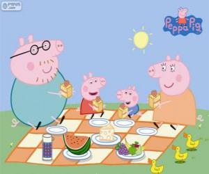 Puzle Peppa Pig a její rodina se na piknik