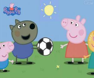 Puzle Peppa Pig hrát míč s kamarády