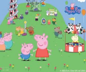 Puzle Peppa Pig rodina v parku atrakcí