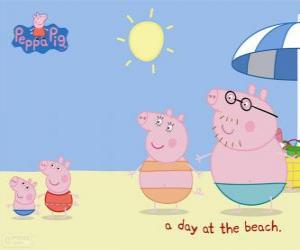 Puzle Peppa Pig s rodinou na pláži