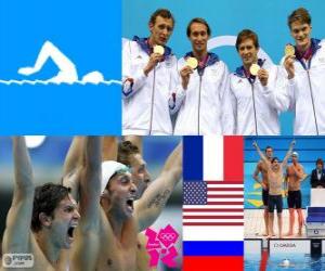 Puzle Plavání 4 X 100 m volný muž, Francie, Spojené státy americké a Rusko - London 2012-