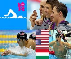 Puzle Plavání muži 200 m individuální medley, Michael Phelps, Ryan Lochte (Spojené státy) a László Cseh (Maďarsko) - London 2012-
