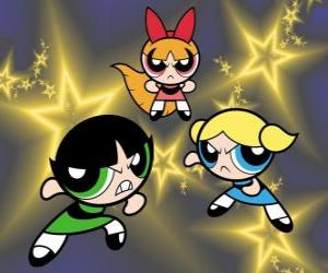 Puzle Powerpuff Girls plující mezi hvězdami díky své super pravomoci