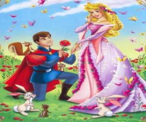Puzle Prince Philip klečící před princezna Aurora v sňatku