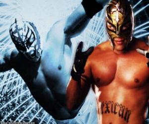 Puzle Profesionální zápasník s maskou připravené k boji, profesionální wrestling je show sport
