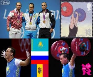 Puzle Pánské 94 kg vzpírání pódium, Ilya Ilyin (Kazachstán), Alexandr Ivanov (Rusko) a Anatolij Ciricu (Moldavsko) - London 2012-